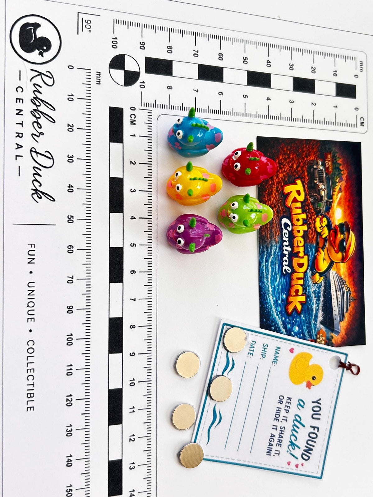 Set of 5, Colorful Monster Themed Mini Resin Ducks, Magnetic or Non-Magnetic, Optional Personalized Duck Hiding Tags