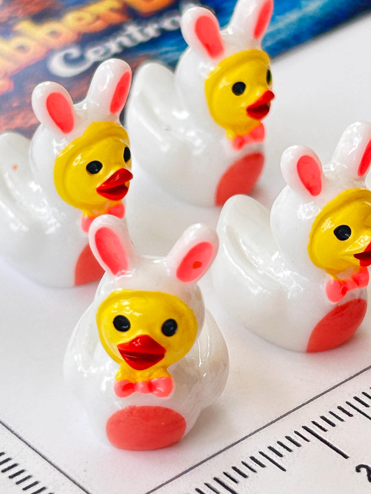 Set of 5, Bunny Rabbit Costume Themed Mini Resin Ducks, Magnetic or Non-Magnetic, Optional Personalized Duck Hiding Tags