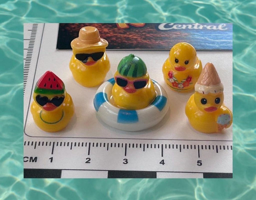 Set of 5, Summertime Fun Themed Mini Resin Ducks, Magnetic or Non-Magnetic, Optional Personalized Duck Hiding Tags