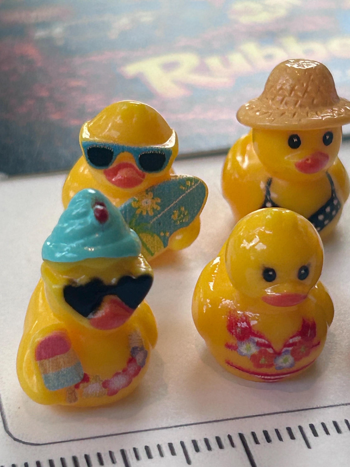 Set of 5, Vacation Time Fun Themed Mini Resin Ducks, Magnetic or Non-Magnetic, Optional Personalized Duck Hiding Tags