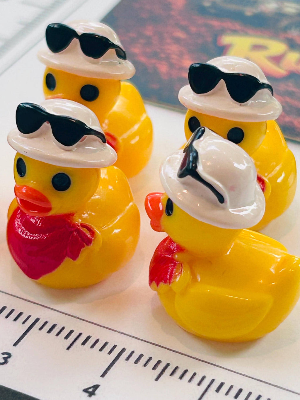 Set of 5, Country with Sunglasses on Head Themed Mini Resin Ducks, Magnetic or Non-Magnetic, Optional Personalized Duck Hiding Tags