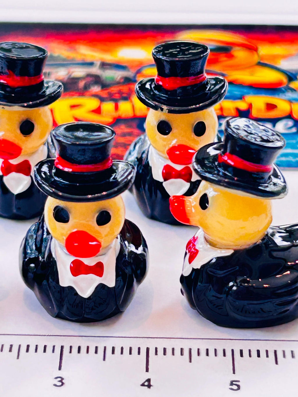Set of 5, A Perfect Gentleman Themed Mini Resin Ducks, Magnetic or Non-Magnetic, Optional Personalized Duck Hiding Tags