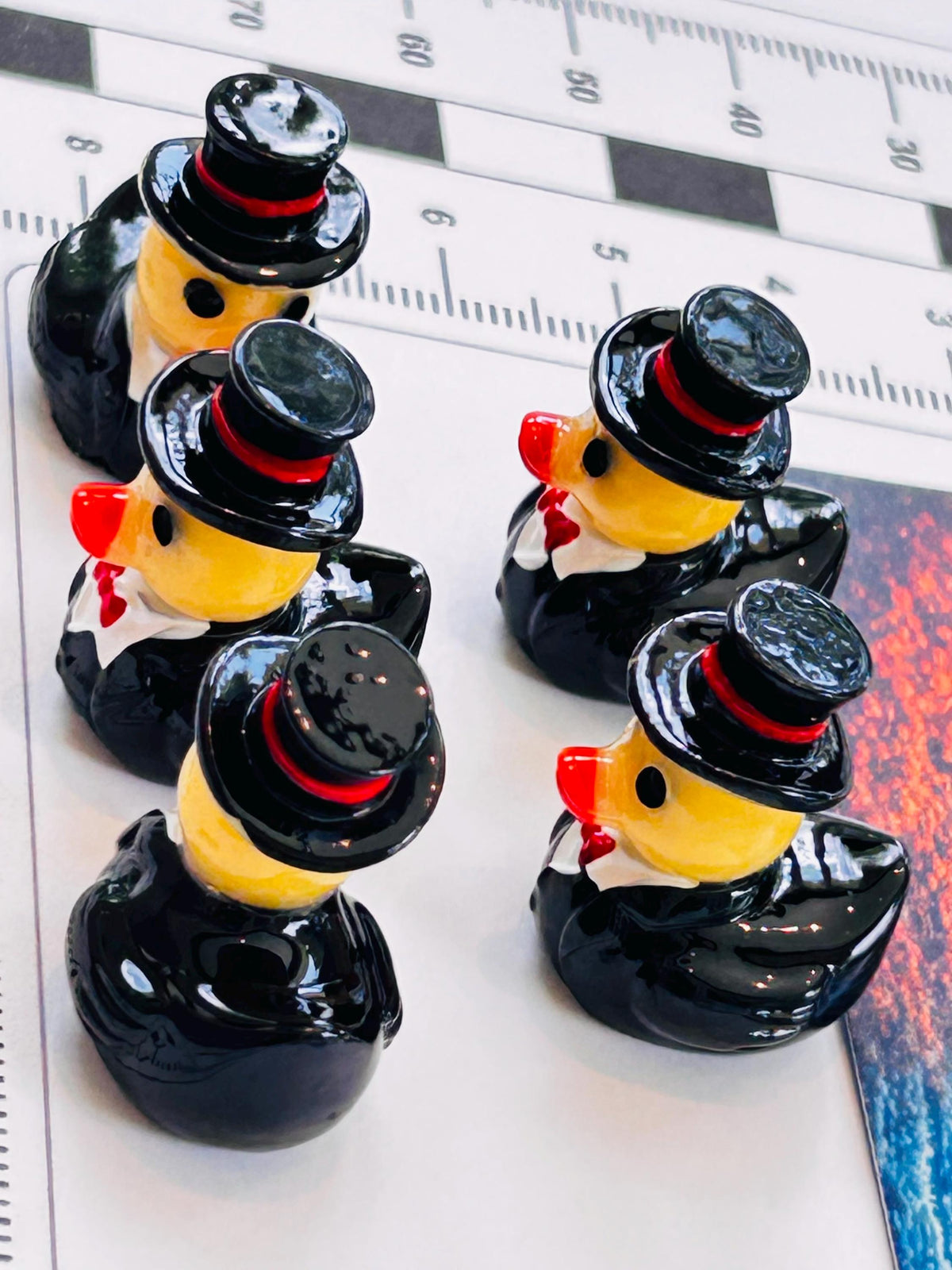 Set of 5, A Perfect Gentleman Themed Mini Resin Ducks, Magnetic or Non-Magnetic, Optional Personalized Duck Hiding Tags