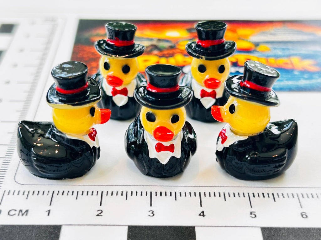 Set of 5, A Perfect Gentleman Themed Mini Resin Ducks, Magnetic or Non-Magnetic, Optional Personalized Duck Hiding Tags
