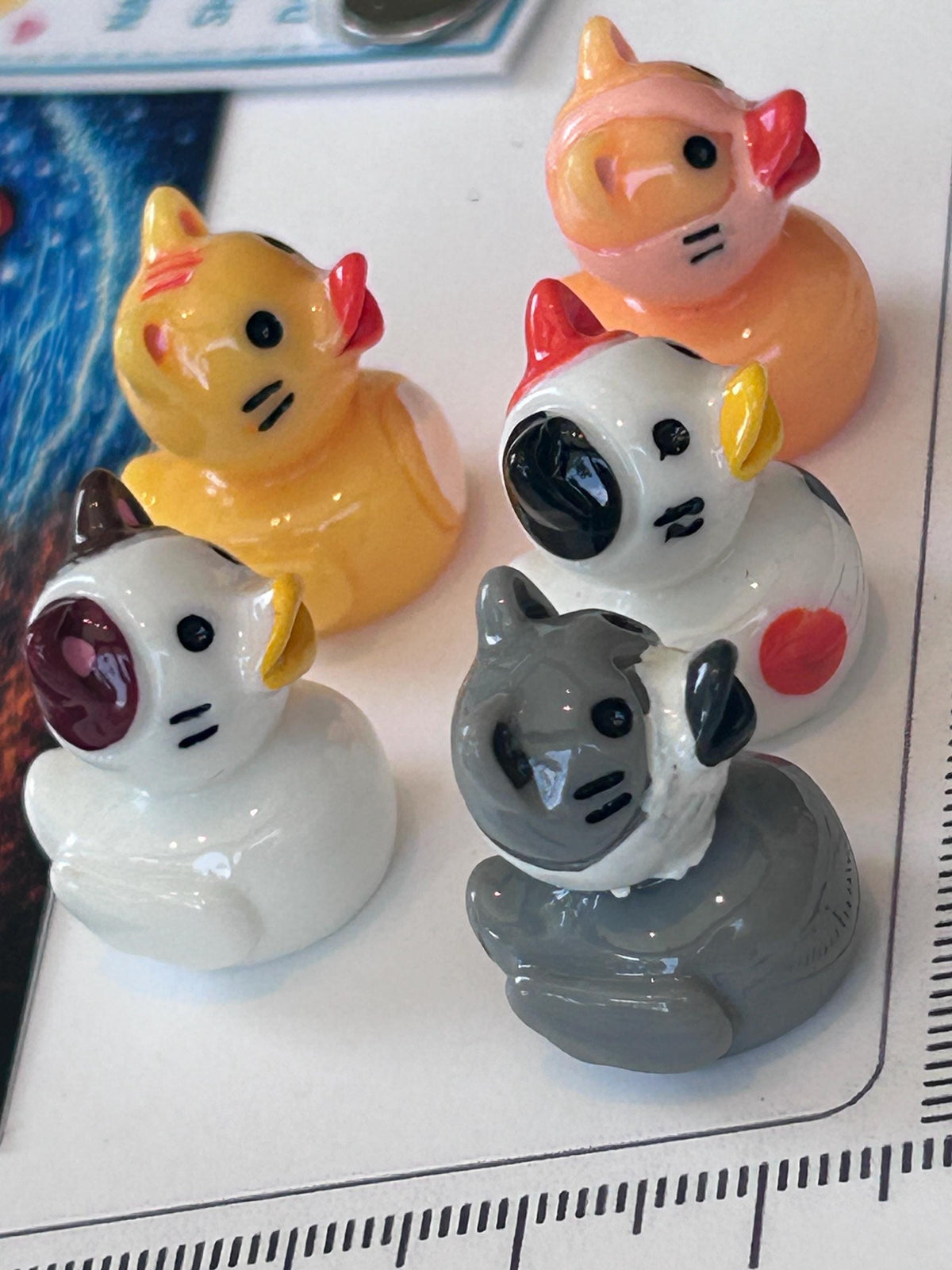 Set of 5, Cat Kitten Themed Mini Resin Ducks, Magnetic or Non-Magnetic, Optional Personalized Duck Hiding Tags