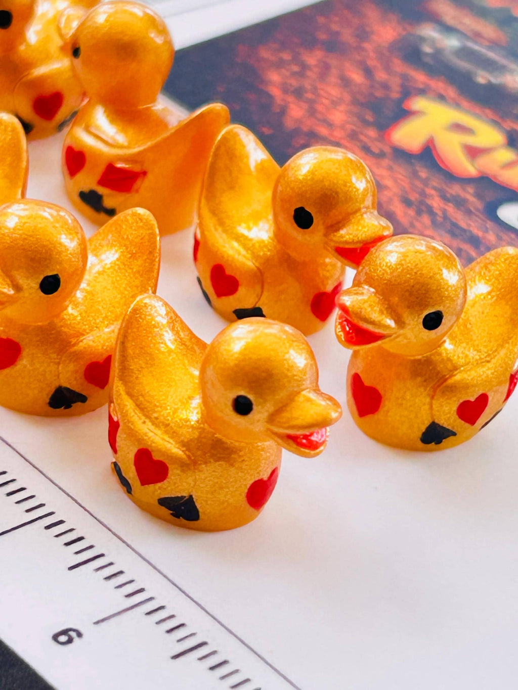 Set of 8, Gold Casino Poker Card Themed Mini Resin Ducks, Magnetic or Non-Magnetic, Optional Personalized Duck Hiding Tags