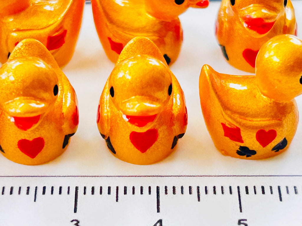 Set of 8, Gold Casino Poker Card Themed Mini Resin Ducks, Magnetic or Non-Magnetic, Optional Personalized Duck Hiding Tags