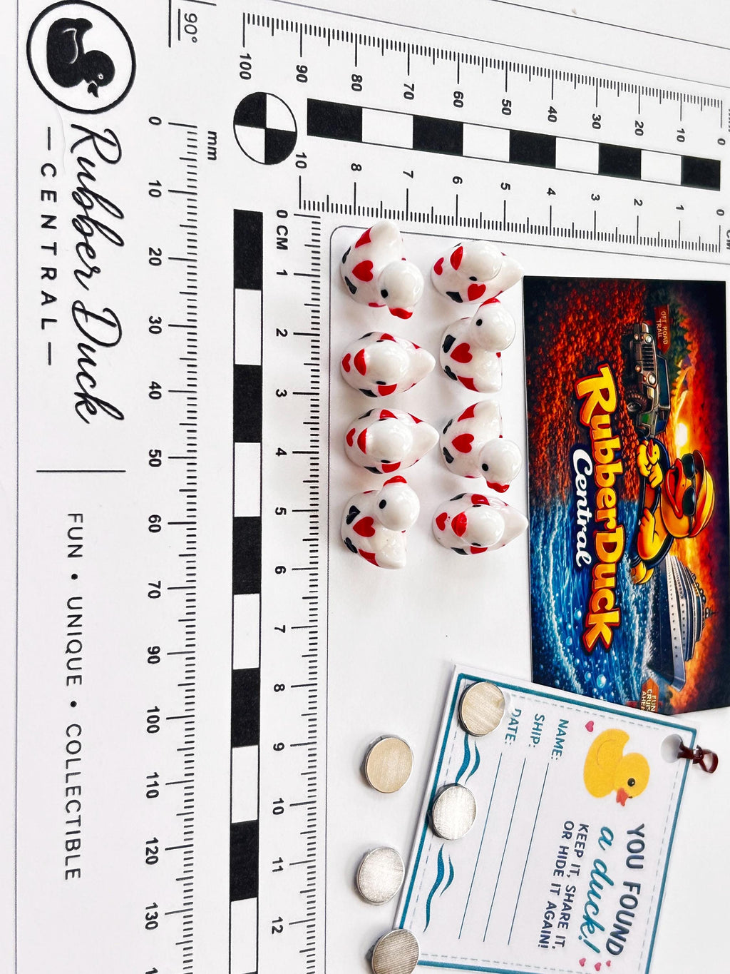 Set of 8, White Casino Poker Card Themed Mini Resin Ducks, Magnetic or Non-Magnetic, Optional Personalized Duck Hiding Tags
