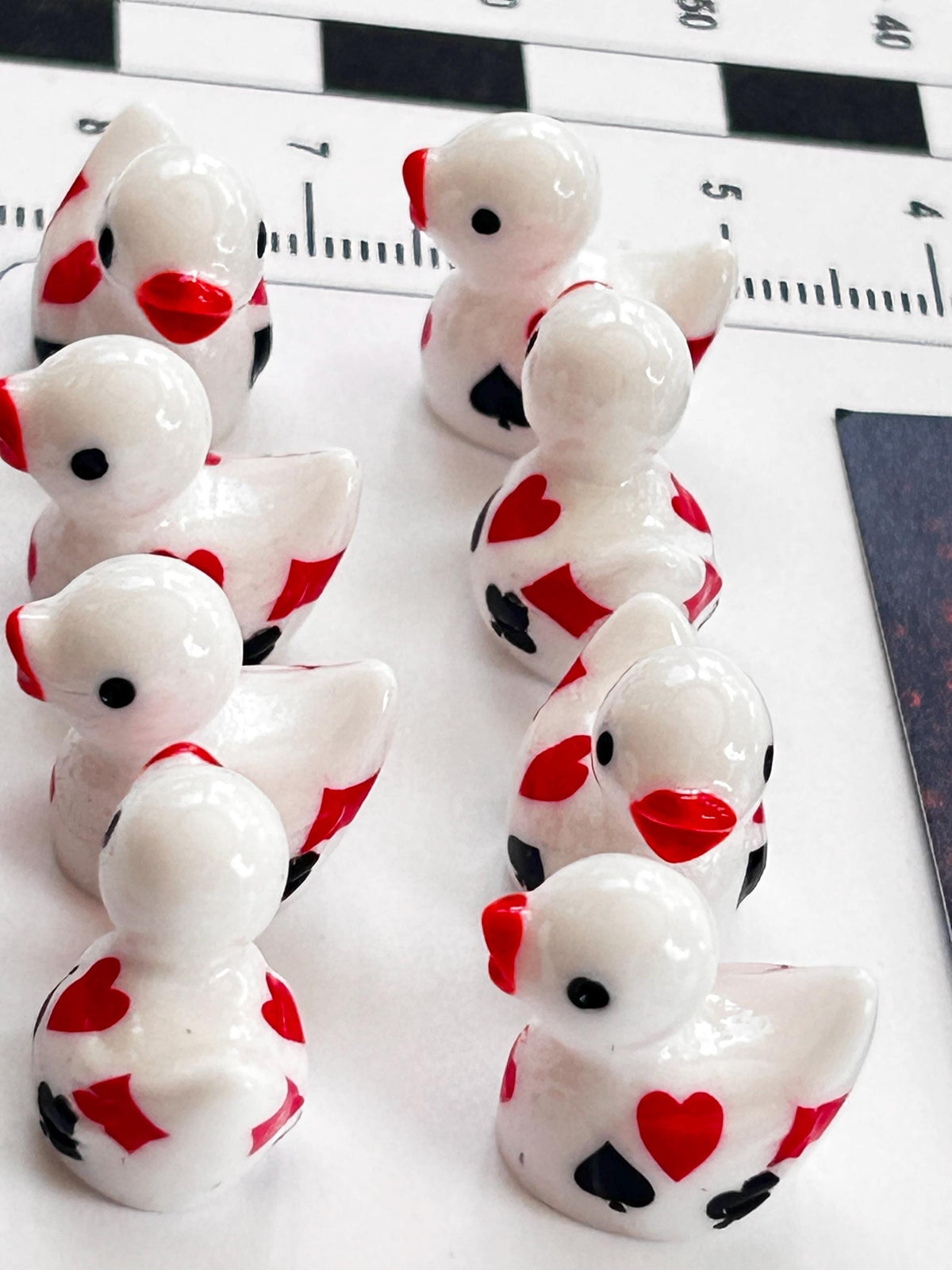 Set of 8, White Casino Poker Card Themed Mini Resin Ducks, Magnetic or Non-Magnetic, Optional Personalized Duck Hiding Tags