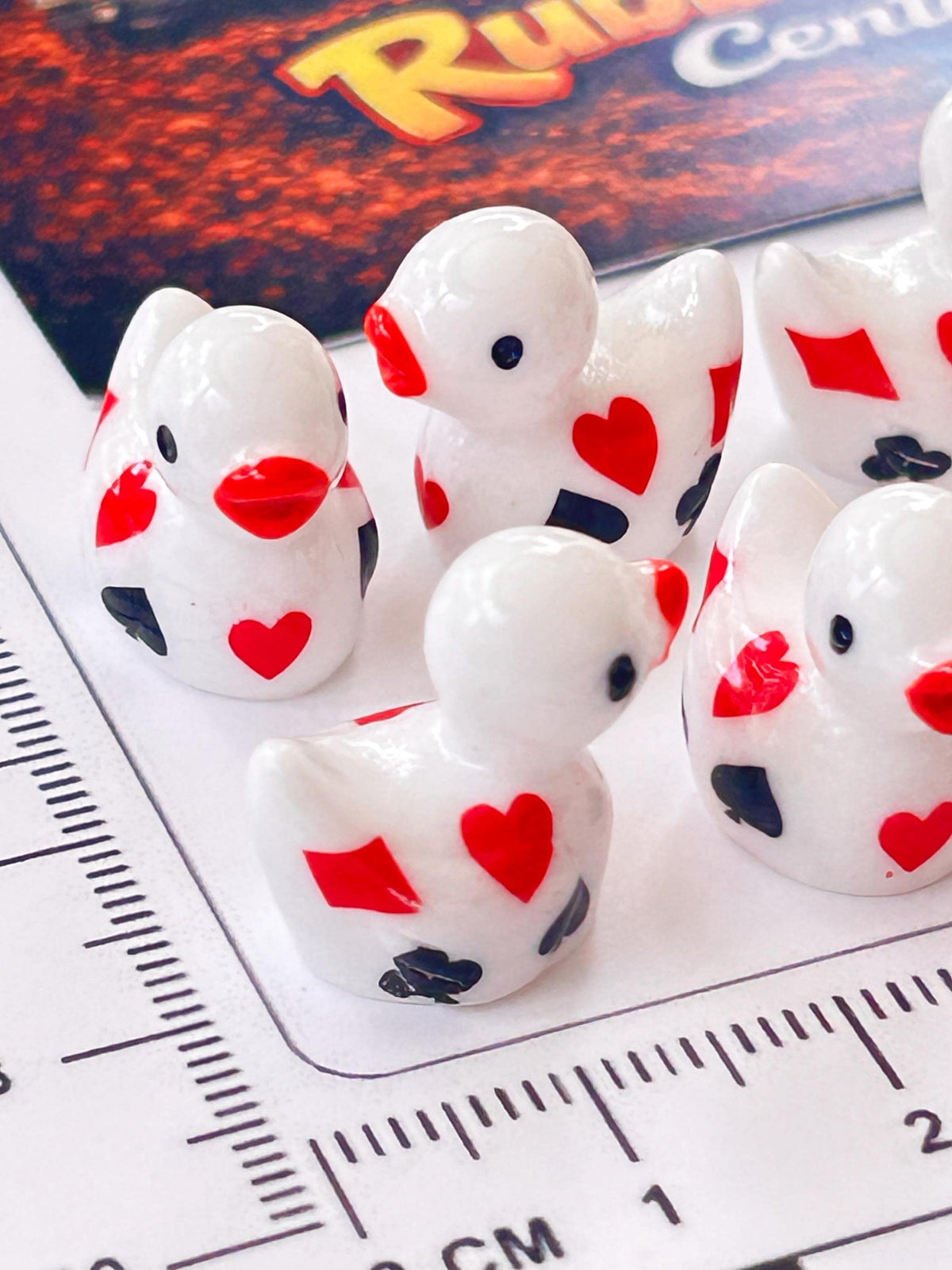 Set of 8, White Casino Poker Card Themed Mini Resin Ducks, Magnetic or Non-Magnetic, Optional Personalized Duck Hiding Tags