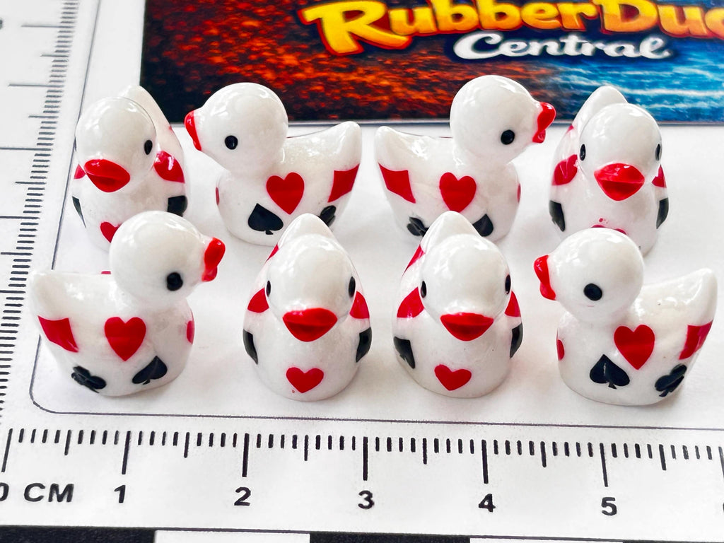 Set of 8, White Casino Poker Card Themed Mini Resin Ducks, Magnetic or Non-Magnetic, Optional Personalized Duck Hiding Tags