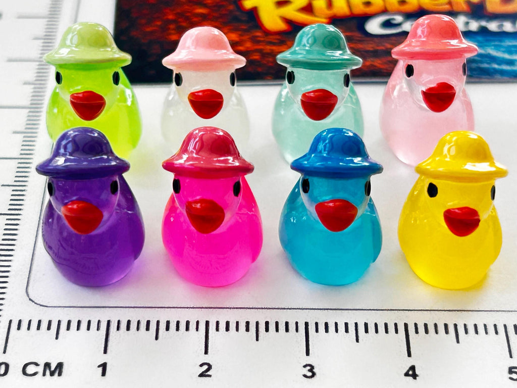 Set of 8, Glow-in-the-Dark Spring Hat Themed Mini Resin Ducks, Magnetic or Non-Magnetic, Optional Personalized Duck Hiding Tags