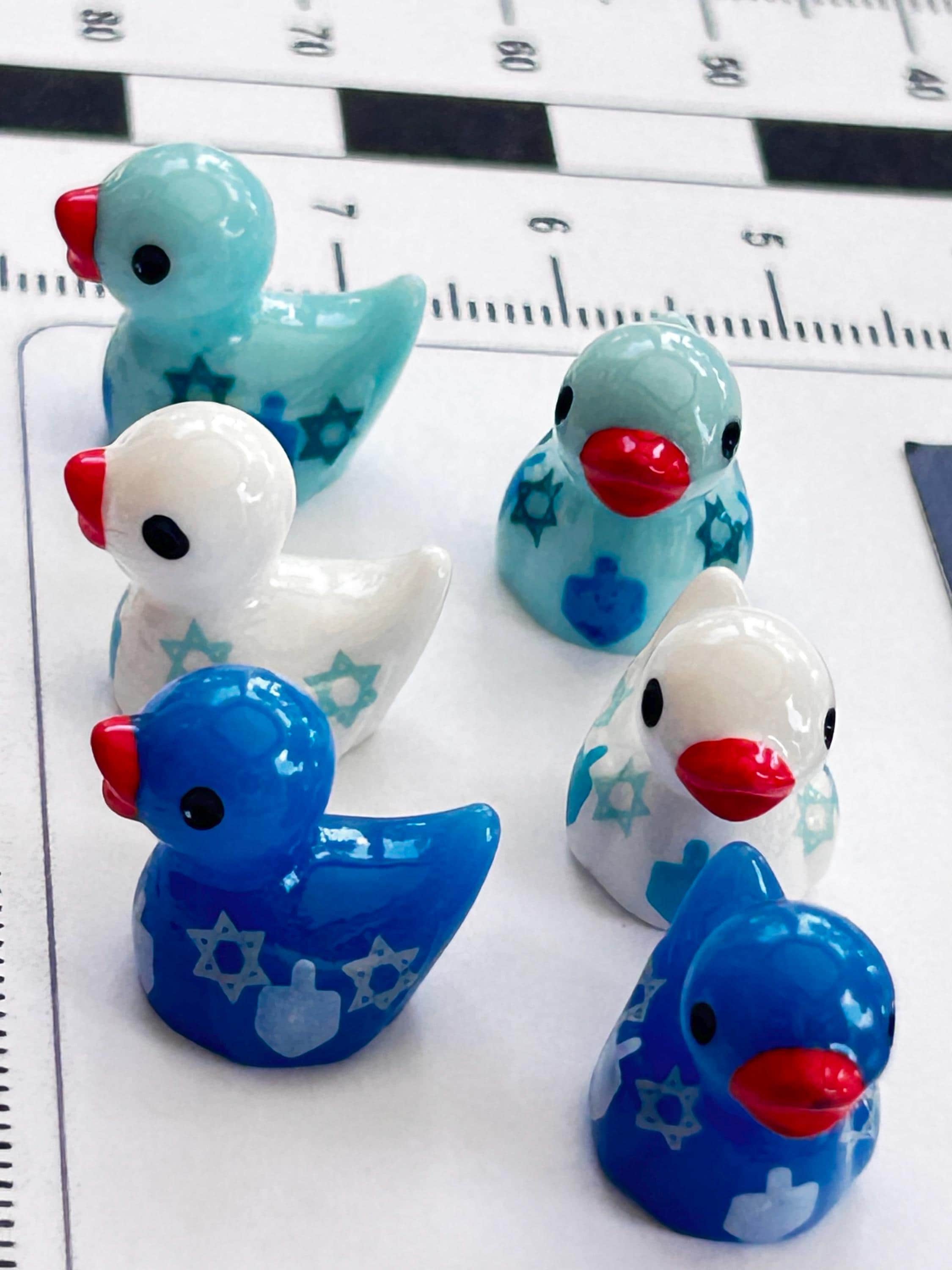Set of 6, Hanukkah Jewish Themed Mini Resin Ducks, Magnetic or Non-Magnetic, Optional Personalized Duck Hiding Tags