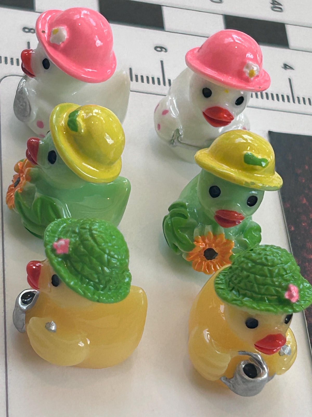 Set of 6, Flower Garden Themed Mini Resin Ducks, Magnetic or Non-Magnetic, Optional Personalized Duck Hiding Tags