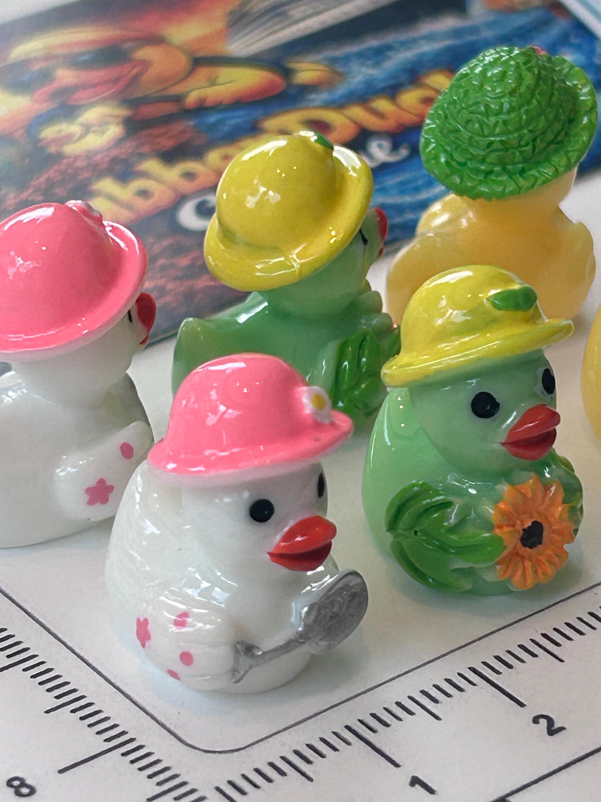 Set of 6, Flower Garden Themed Mini Resin Ducks, Magnetic or Non-Magnetic, Optional Personalized Duck Hiding Tags