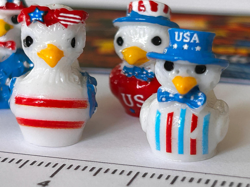 Set of 5, Festive Patriotic Themed Mini Resin Ducks, Magnetic or Non-Magnetic, Optional Personalized Duck Hiding Tags