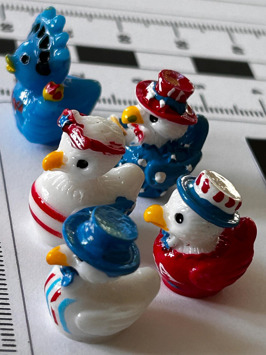 Set of 5, Festive Patriotic Themed Mini Resin Ducks, Magnetic or Non-Magnetic, Optional Personalized Duck Hiding Tags
