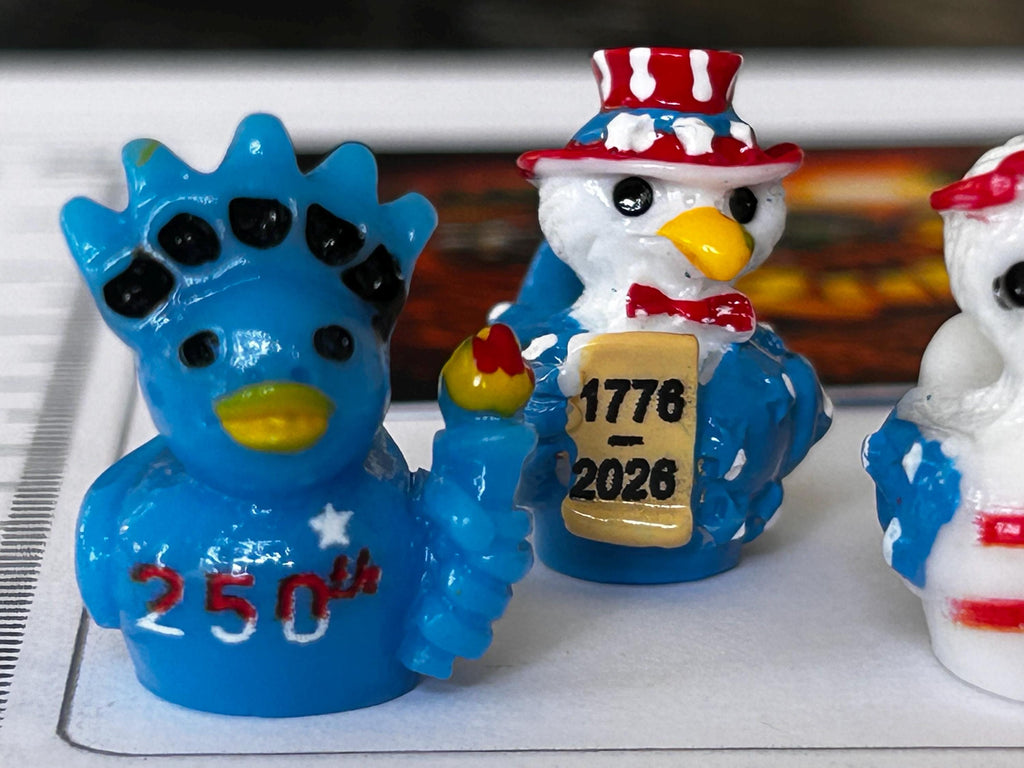 Set of 5, Festive Patriotic Themed Mini Resin Ducks, Magnetic or Non-Magnetic, Optional Personalized Duck Hiding Tags