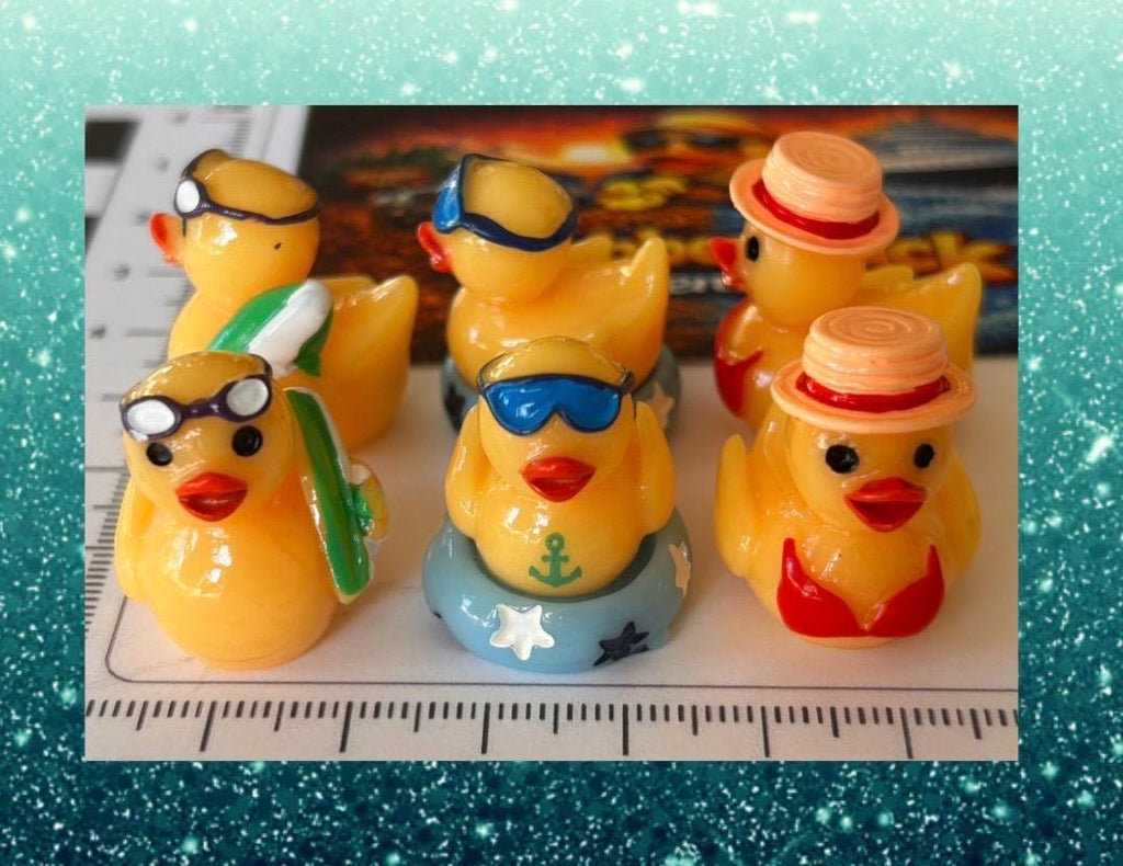 Set of 6, Pool Time Themed Mini Resin Ducks, Magnetic or Non-Magnetic, Optional Personalized Duck Hiding Tags