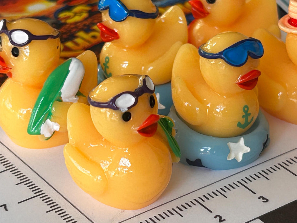 Set of 6, Pool Time Themed Mini Resin Ducks, Magnetic or Non-Magnetic, Optional Personalized Duck Hiding Tags