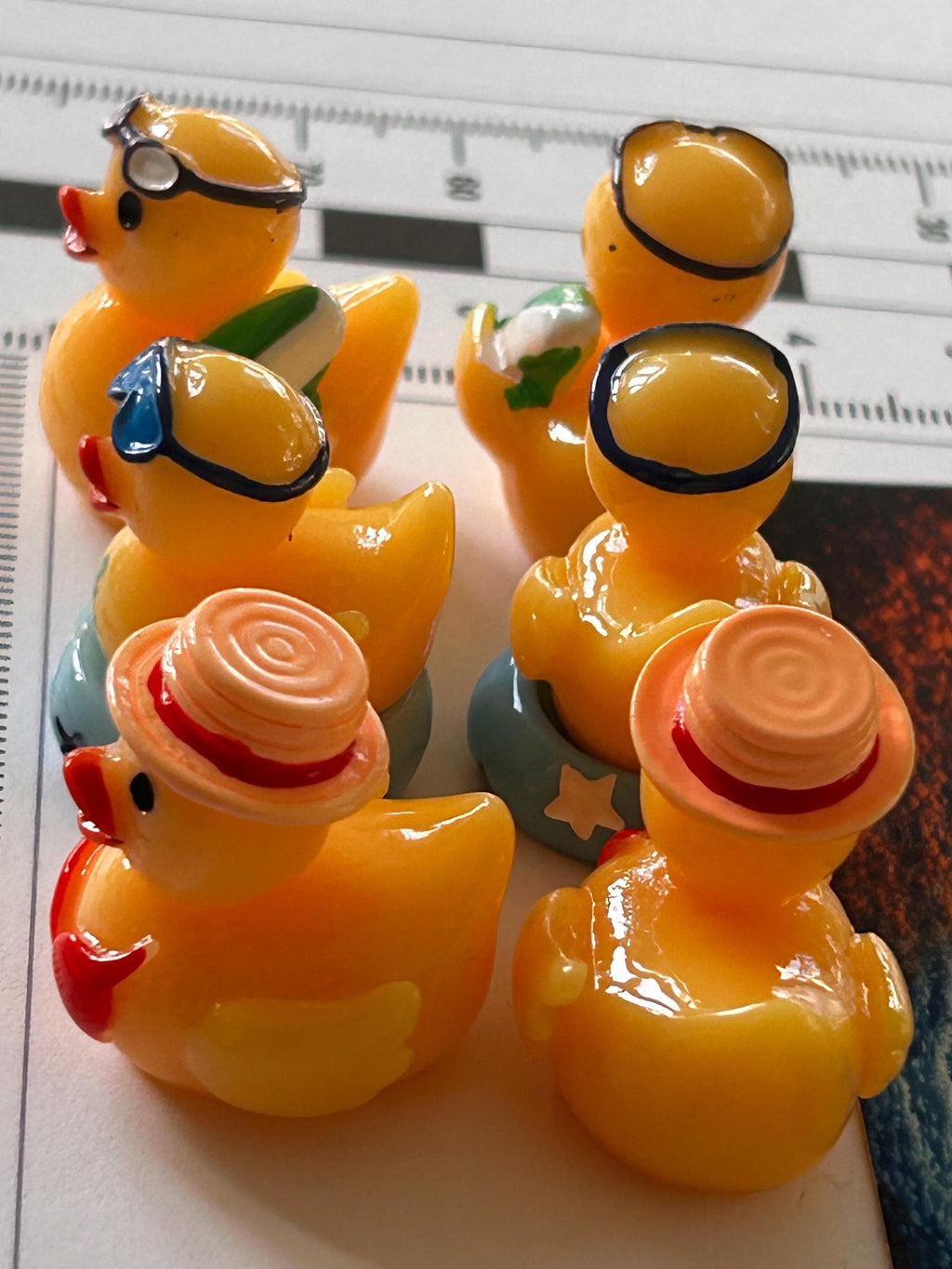 Set of 6, Pool Time Themed Mini Resin Ducks, Magnetic or Non-Magnetic, Optional Personalized Duck Hiding Tags