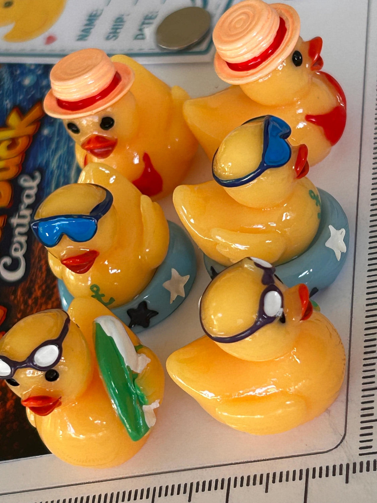 Set of 6, Pool Time Themed Mini Resin Ducks, Magnetic or Non-Magnetic, Optional Personalized Duck Hiding Tags