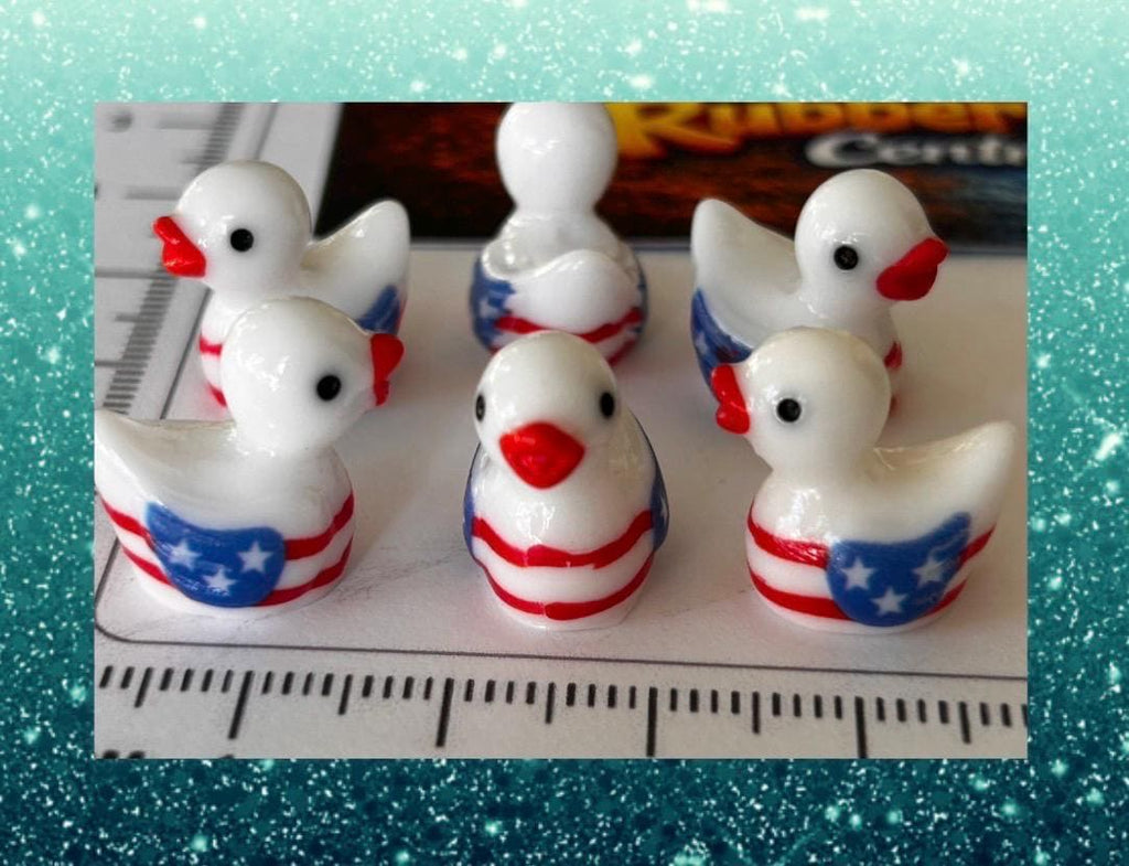 Set of 6, Patriotic American FlagThemed Mini Resin Ducks, Magnetic or Non-Magnetic, Optional Personalized Duck Hiding Tags