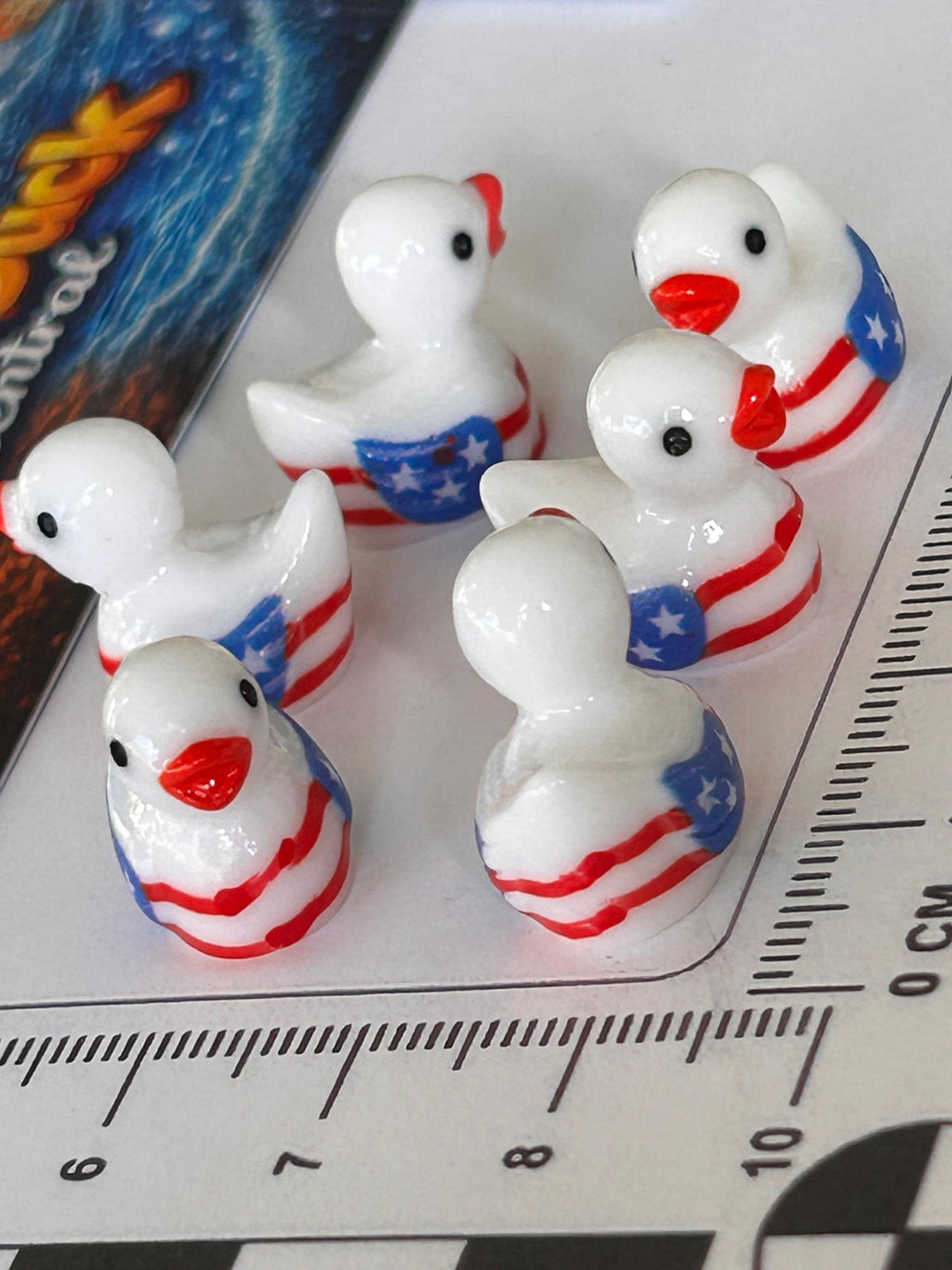 Set of 6, Patriotic American FlagThemed Mini Resin Ducks, Magnetic or Non-Magnetic, Optional Personalized Duck Hiding Tags