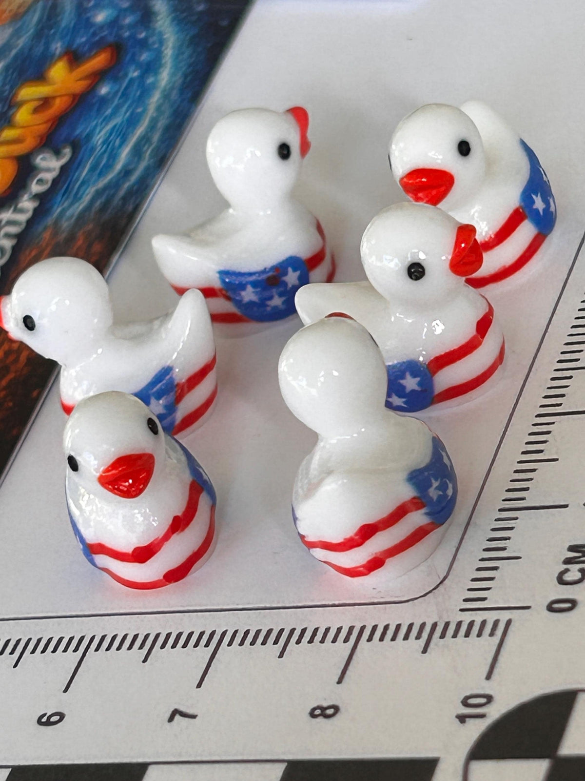 Set of 6, Patriotic American FlagThemed Mini Resin Ducks, Magnetic or Non-Magnetic, Optional Personalized Duck Hiding Tags