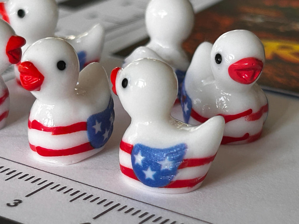 Set of 6, Patriotic American FlagThemed Mini Resin Ducks, Magnetic or Non-Magnetic, Optional Personalized Duck Hiding Tags