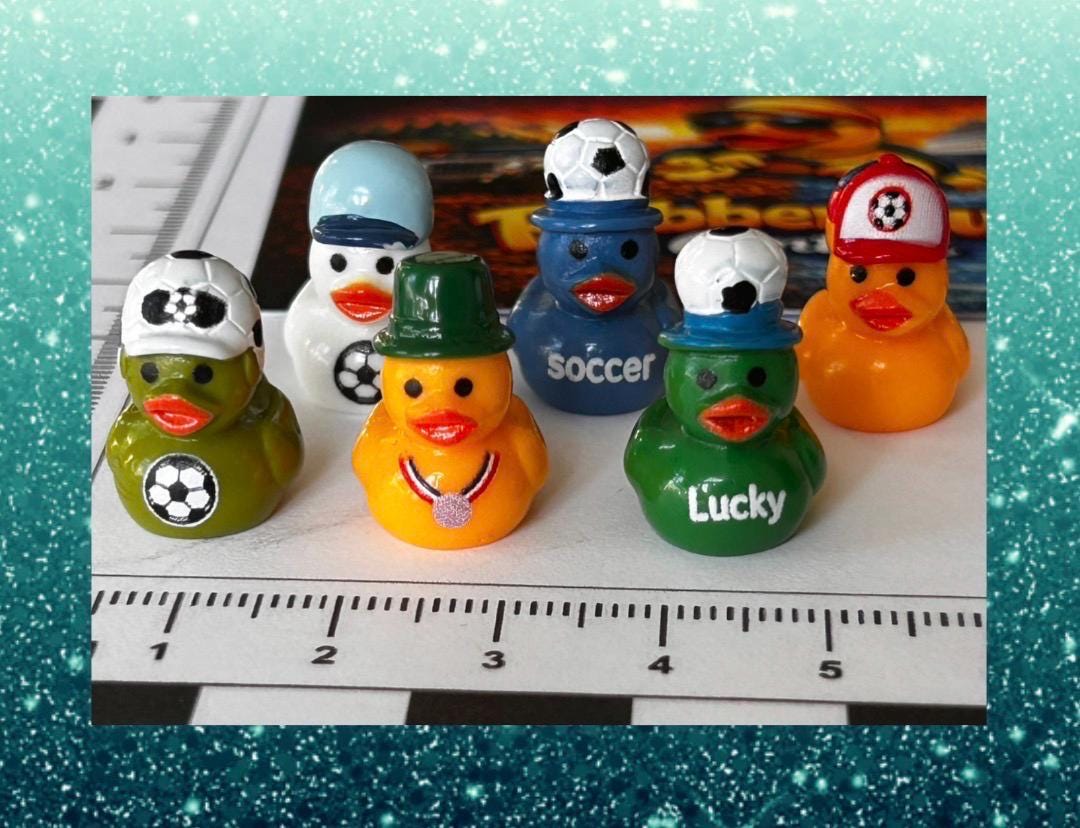 Set of 6, Soccer Player Themed Mini Resin Ducks, Magnetic or Non-Magnetic, Optional Personalized Duck Hiding Tags