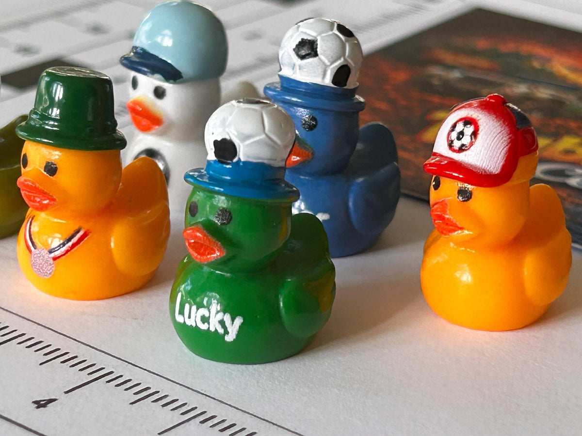 Set of 6, Soccer Player Themed Mini Resin Ducks, Magnetic or Non-Magnetic, Optional Personalized Duck Hiding Tags