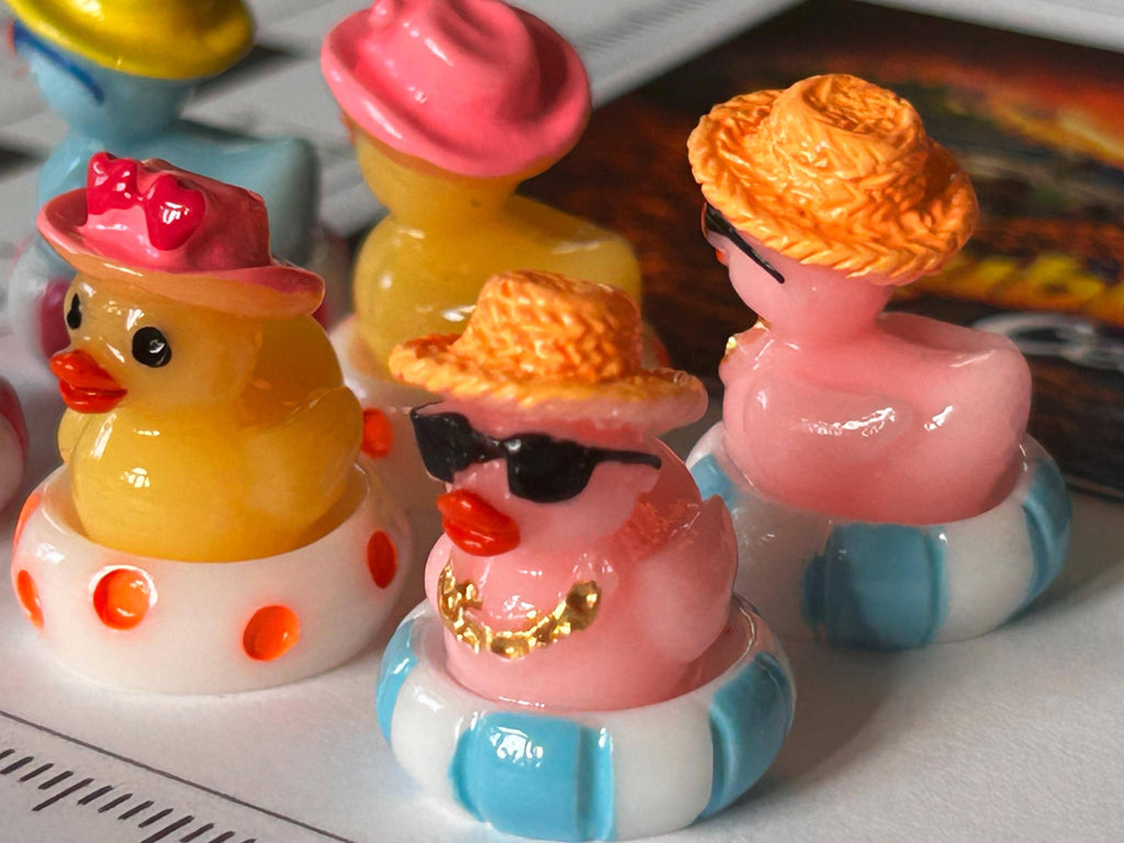 Set of 6, Colorful Pool Float Themed Mini Resin Ducks, Magnetic or Non-Magnetic, Optional Personalized Duck Hiding Tags