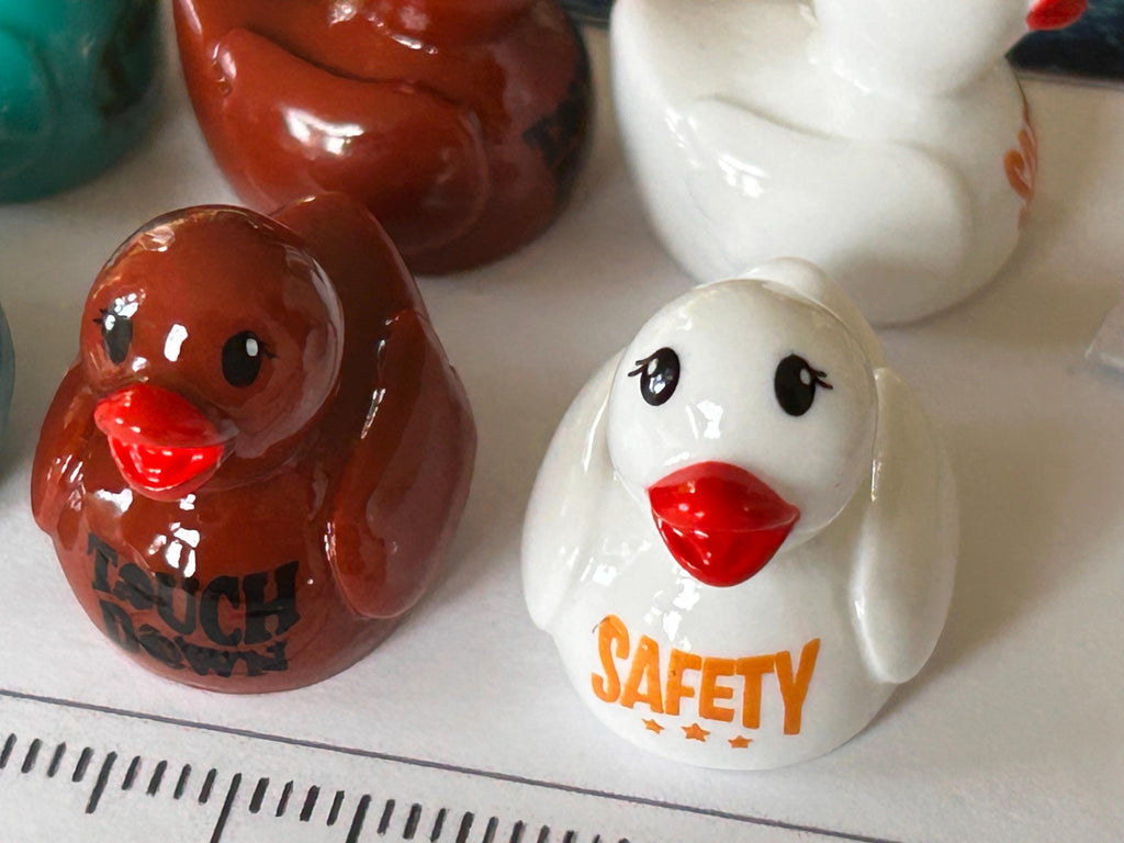 Set of 8, Larger Football Themed Mini Resin Ducks, Magnetic or Non-Magnetic, Optional Personalized Duck Hiding Tags