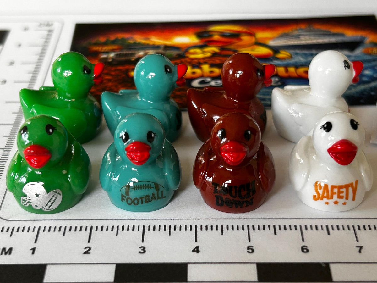Set of 8, Larger Football Themed Mini Resin Ducks, Magnetic or Non-Magnetic, Optional Personalized Duck Hiding Tags
