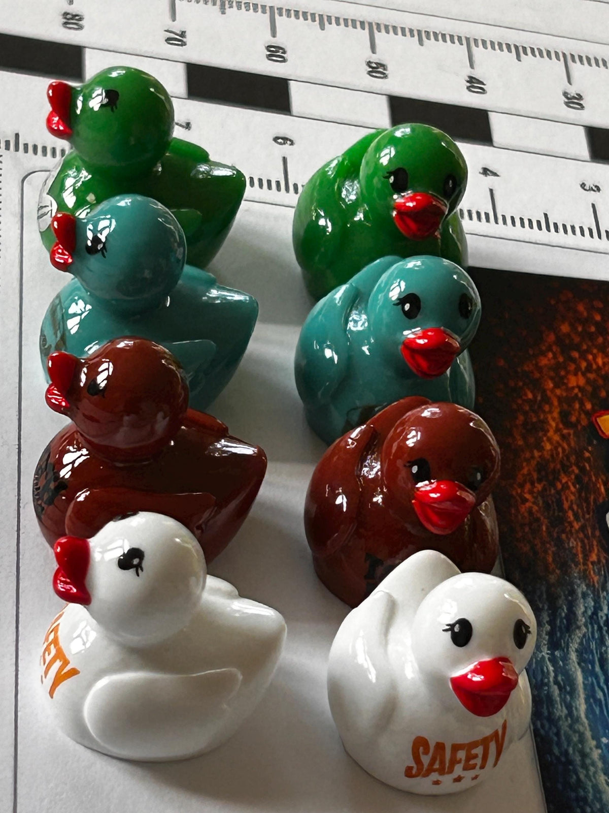 Set of 8, Larger Football Themed Mini Resin Ducks, Magnetic or Non-Magnetic, Optional Personalized Duck Hiding Tags