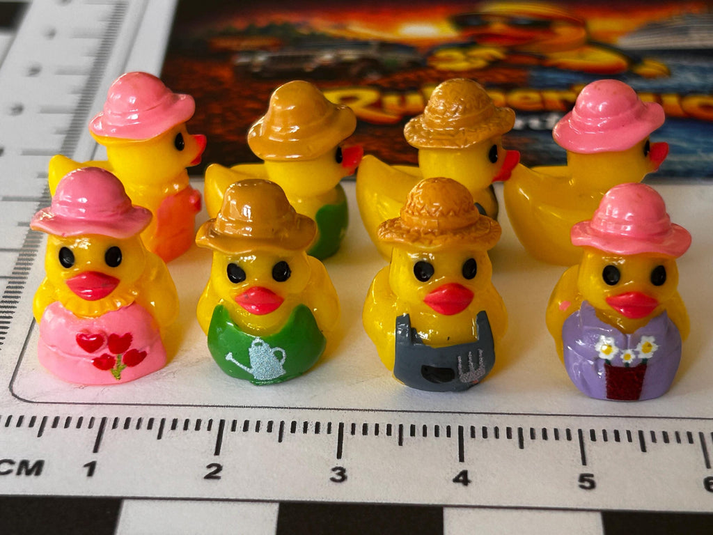 Set of 8, Gardening Fun Themed Mini Resin Ducks, Magnetic or Non-Magnetic, Optional Personalized Duck Hiding Tags