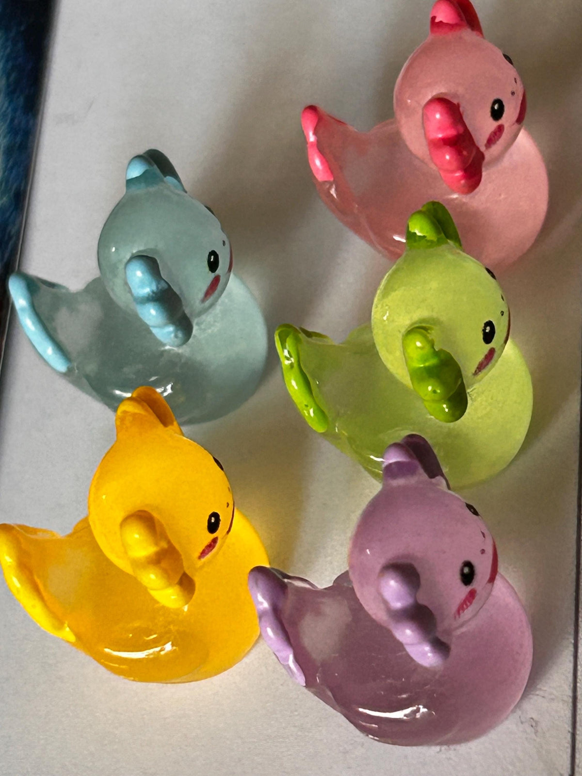 Set of 5, Glow-in-the-Dark Colorful Axolotl Themed Mini Resin Ducks, Magnetic or Non-Magnetic, Optional Personalized Duck Hiding Tags