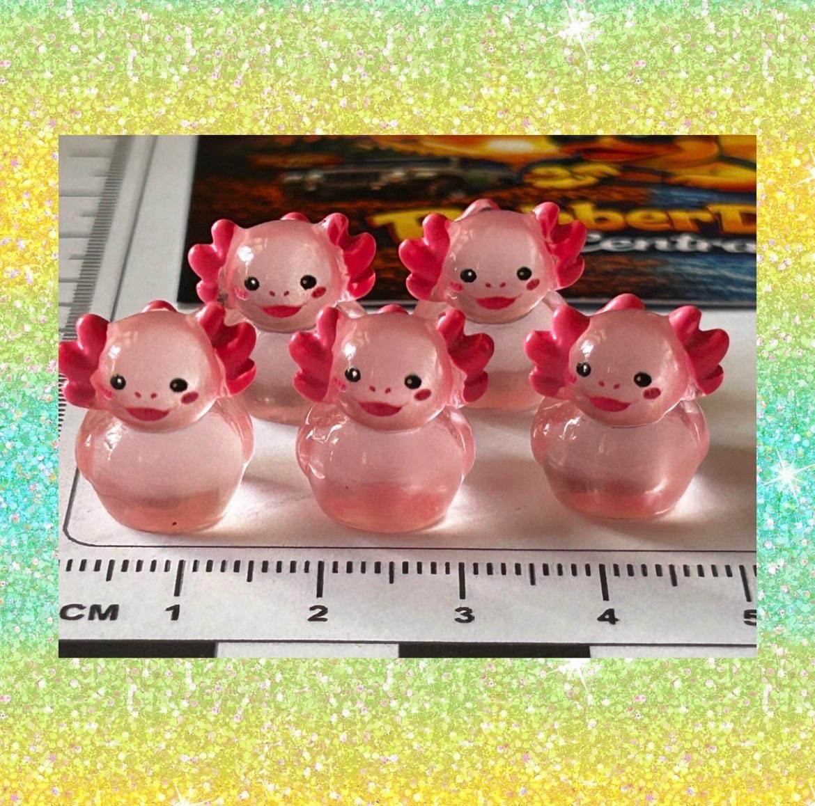 Set of 5, Glow-in-the-Dark Pink Axolotl Themed Mini Resin Ducks, Magnetic or Non-Magnetic, Optional Personalized Duck Hiding Tags