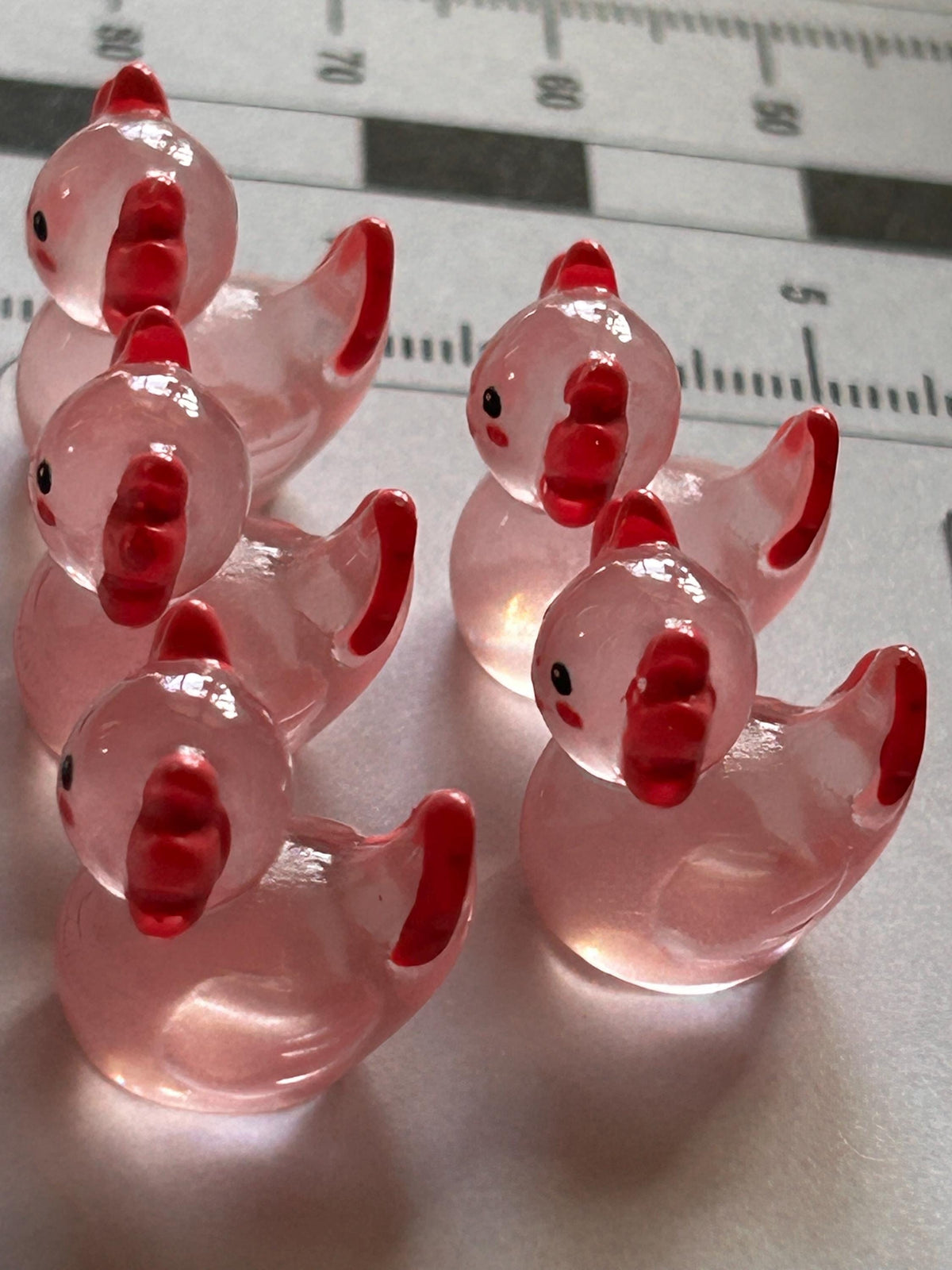 Set of 5, Glow-in-the-Dark Pink Axolotl Themed Mini Resin Ducks, Magnetic or Non-Magnetic, Optional Personalized Duck Hiding Tags