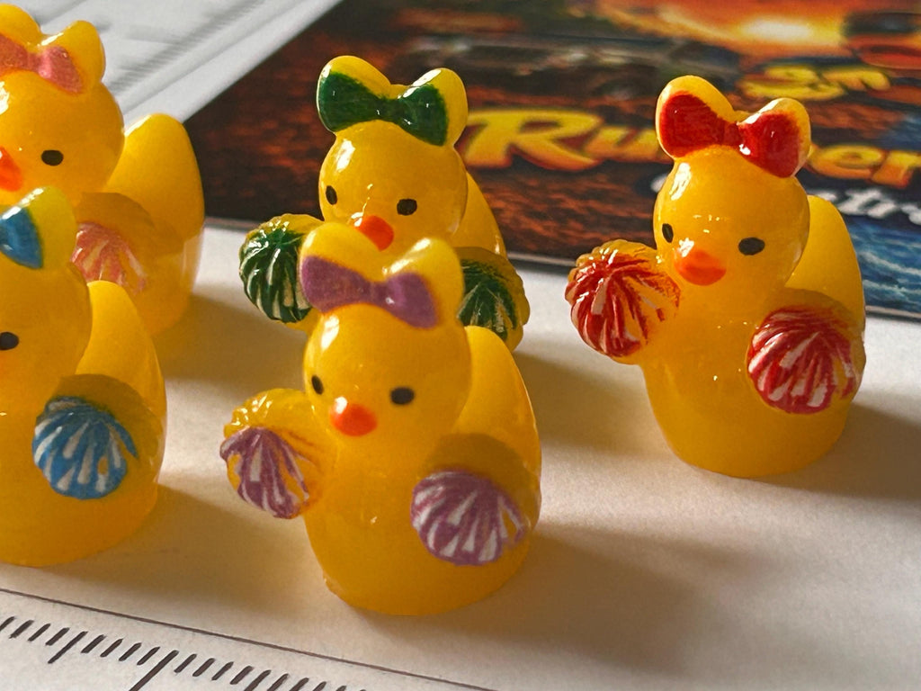 Set of 6, Cheerleader Themed Mini Resin Ducks, Magnetic or Non-Magnetic, Optional Personalized Duck Hiding Tags