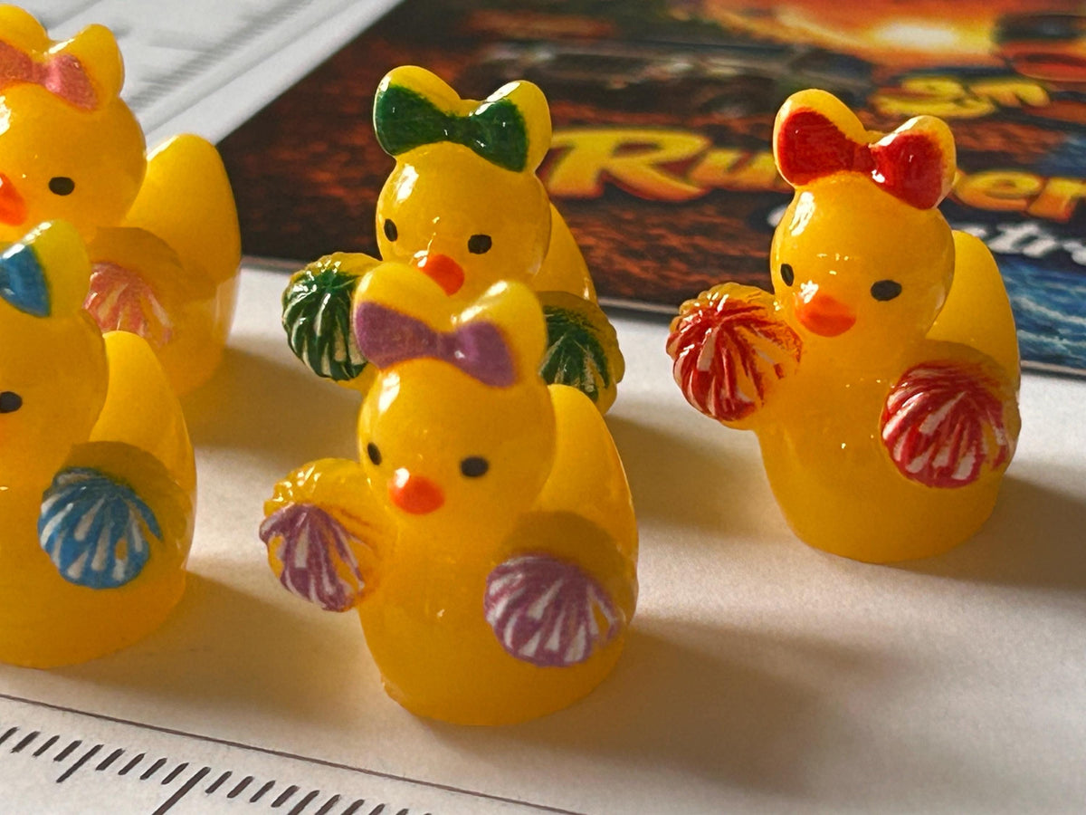 Set of 6, Cheerleader Themed Mini Resin Ducks, Magnetic or Non-Magnetic, Optional Personalized Duck Hiding Tags