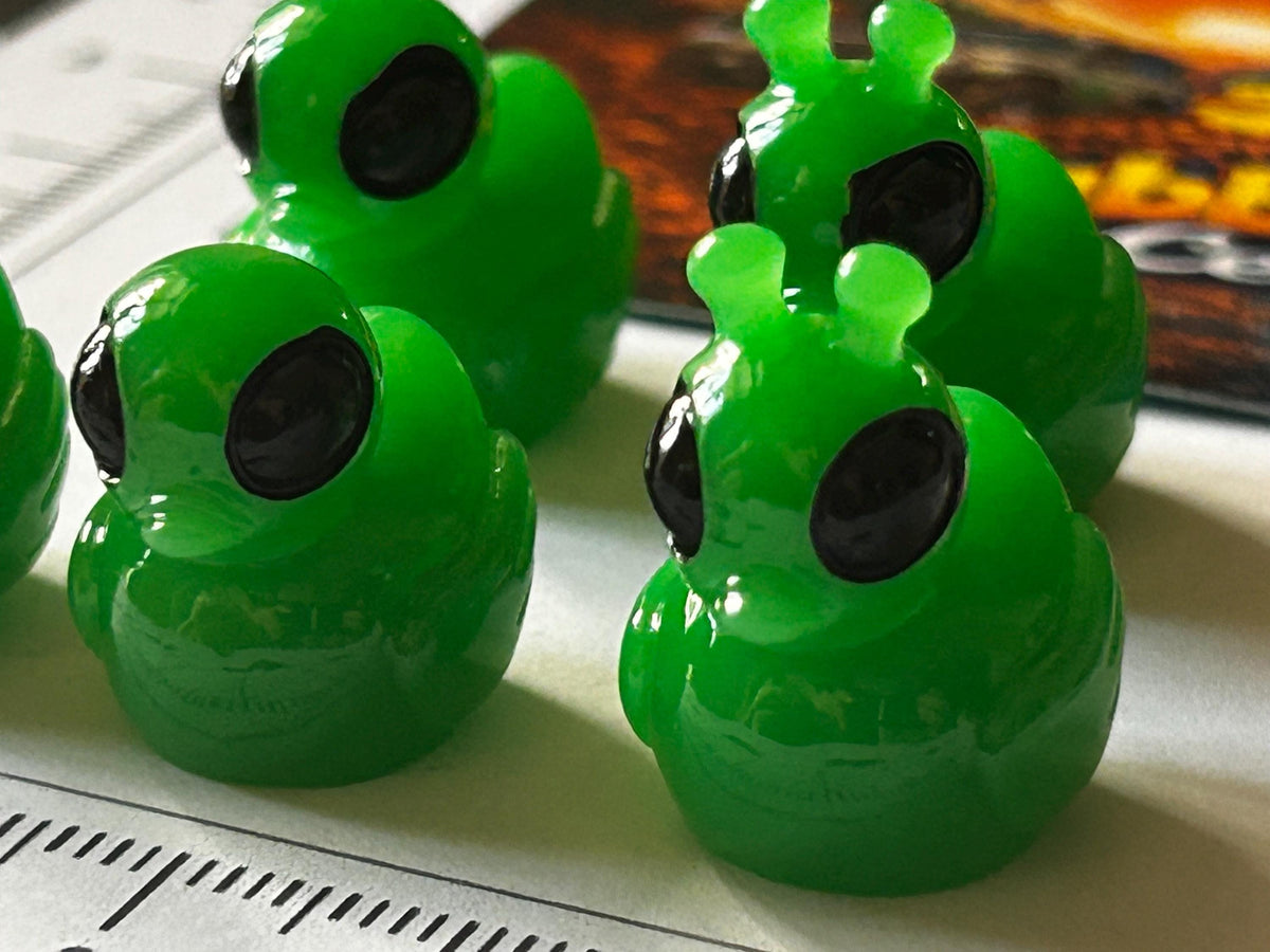 Set of 5, Green Alien Themed Mini Resin Ducks, Magnetic or Non-Magnetic, Optional Personalized Duck Hiding Tags