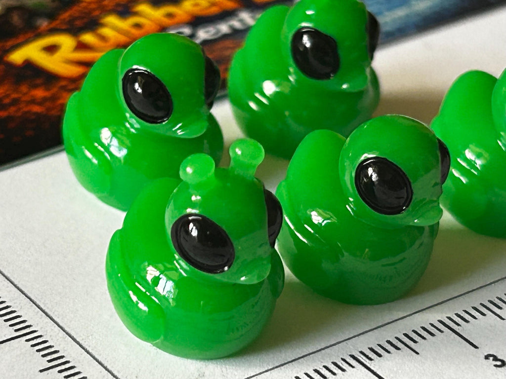 Set of 5, Green Alien Themed Mini Resin Ducks, Magnetic or Non-Magnetic, Optional Personalized Duck Hiding Tags