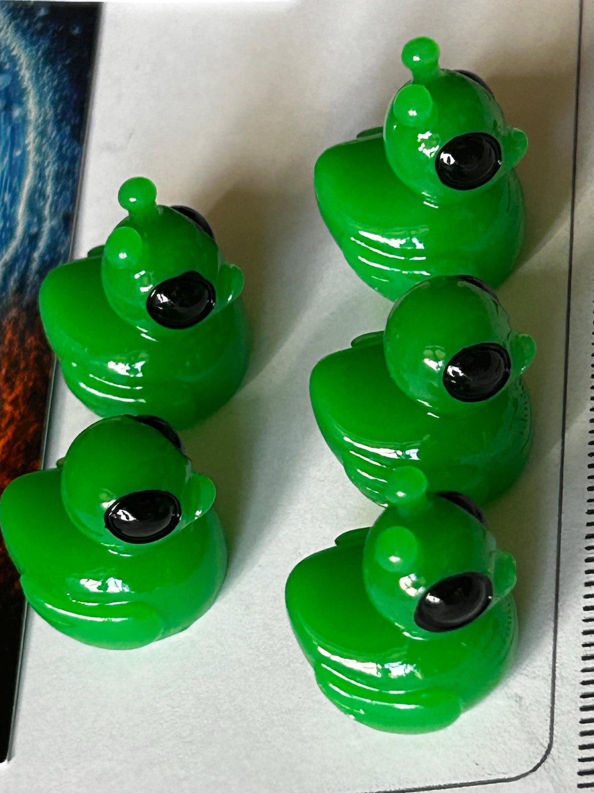 Set of 5, Green Alien Themed Mini Resin Ducks, Magnetic or Non-Magnetic, Optional Personalized Duck Hiding Tags