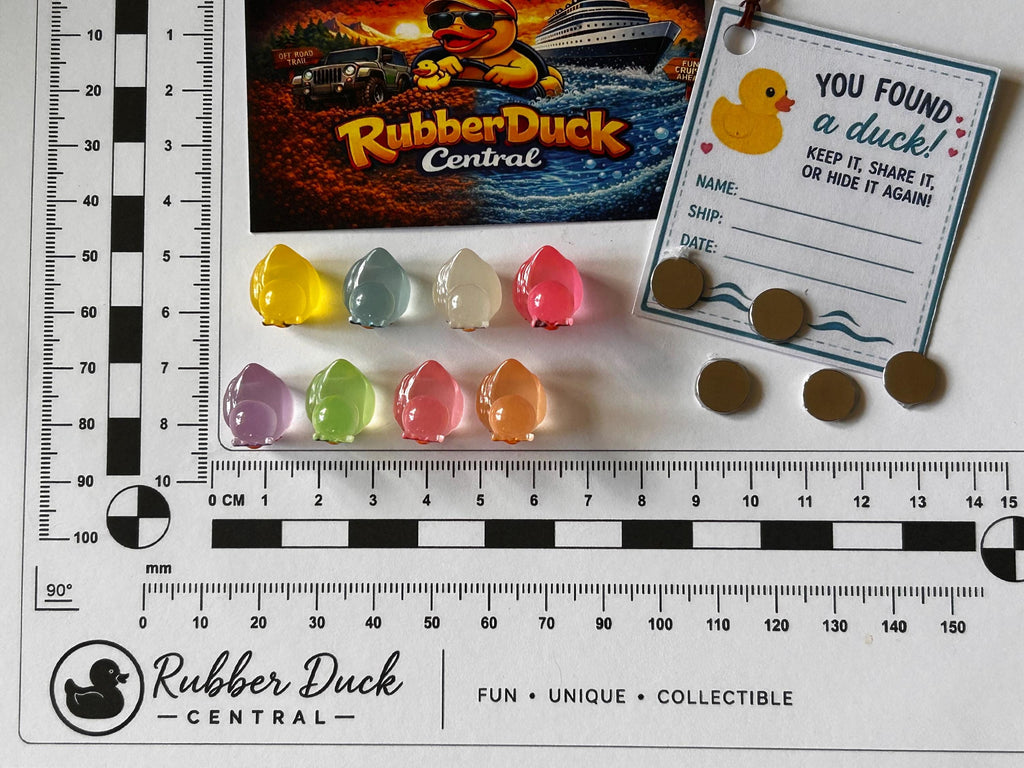 Set of 8, Glow-in-the-Dark “I Love You” Sunglasses Themed Mini Resin Ducks, Magnetic or Non-Magnetic, Optional Personalized Duck Hiding Tags