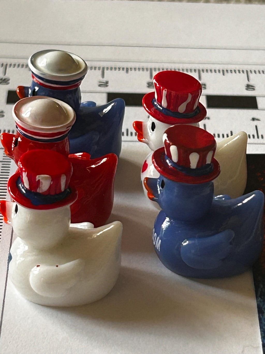 Set of 5, Patriotic 4th of July Themed Mini Resin Ducks, Magnetic or Non-Magnetic, Optional Personalized Duck Hiding Tags