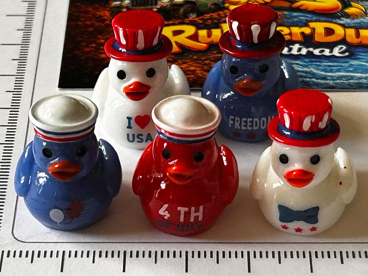 Set of 5, Patriotic 4th of July Themed Mini Resin Ducks, Magnetic or Non-Magnetic, Optional Personalized Duck Hiding Tags
