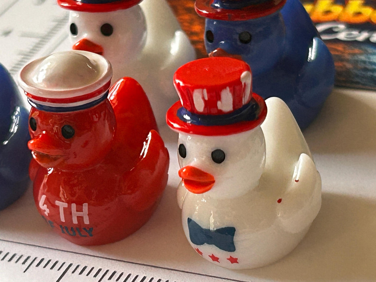 Set of 5, Patriotic 4th of July Themed Mini Resin Ducks, Magnetic or Non-Magnetic, Optional Personalized Duck Hiding Tags