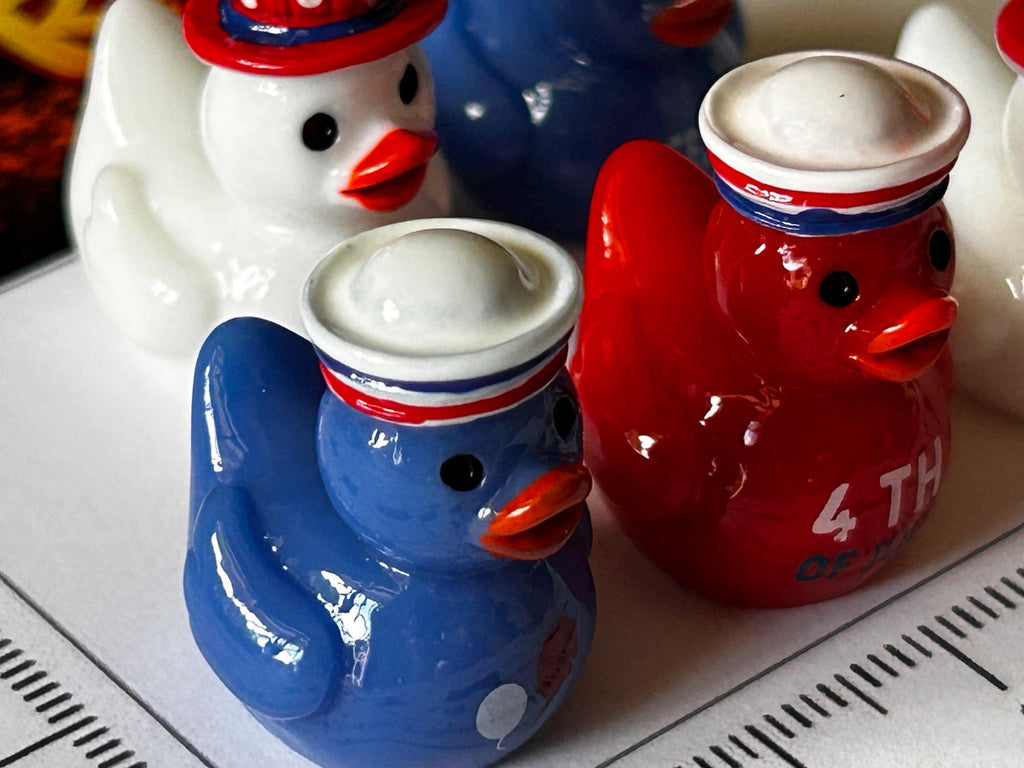 Set of 5, Patriotic 4th of July Themed Mini Resin Ducks, Magnetic or Non-Magnetic, Optional Personalized Duck Hiding Tags
